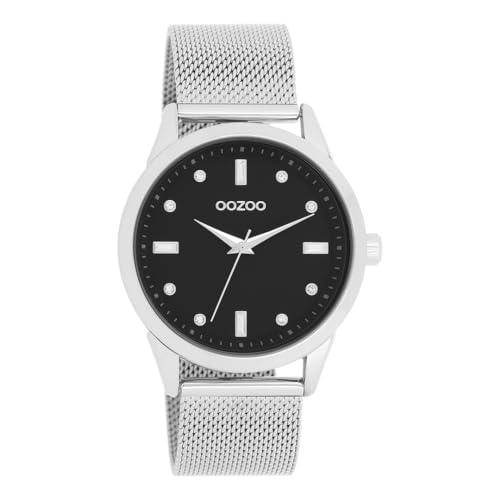 Oozoo - Timepieces Damen Uhr in Silver/Black | Armbanduhr Damen mit Metal mesh | Moderne Uhr für Frauen | Edle Analog Damenuhr in rund C11356 (40mm Gehäuse) von Oozoo