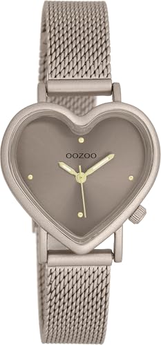 Oozoo - Timepieces Damen Uhr in Taupe | Armbanduhr Damen mit Lederarmband | Moderne Uhr für Frauen | Edle Analog Damenuhr in Herzform C11451 (28x29mm Gehäuse) von Oozoo