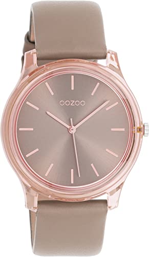 Oozoo Timepieces Damen Uhr in Taupe Rosegold | Armbanduhr Damen mit Lederarmband | Hochwertige Uhr für Frauen| Edle Analog Damenuhr in rund C11144 von Oozoo