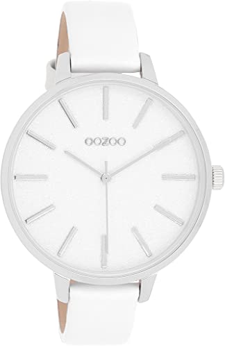 Oozoo Timepieces Damen Uhr in Weiß Silber | Armbanduhr Damen mit Lederarmband | Hochwertige Uhr für Frauen| Edle Analog Damenuhr in rund C11155 von Oozoo