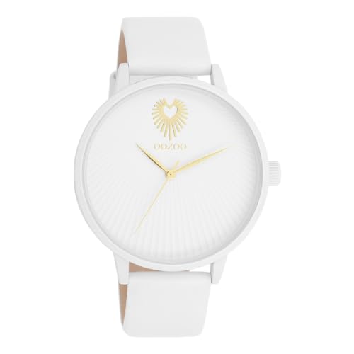 Oozoo - Timepieces Damen Uhr in White (alu) | Armbanduhr Damen mit Lederarmband | Moderne Uhr für Frauen | Edle Analog Damenuhr in rund C11343 (42mm Gehäuse) von Oozoo