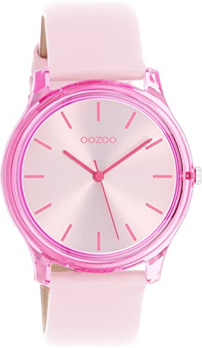 Oozoo Timepieces Damen Uhr in zartem Pink| Armbanduhr Damen mit Lederarmband | Hochwertige Uhr für Frauen| Edle Analog Damenuhr in rund C11138 von Oozoo