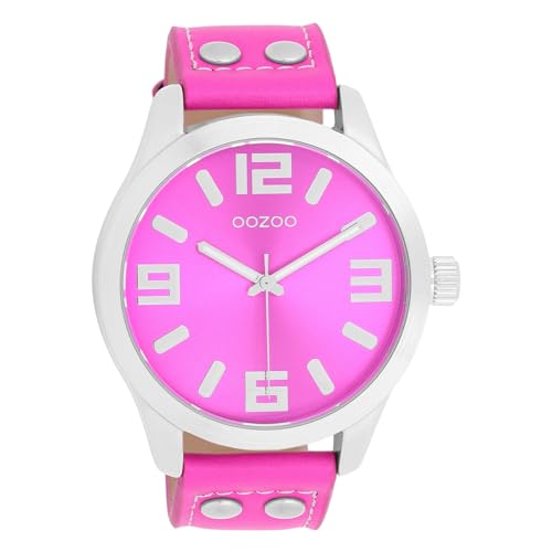 Oozoo Timepieces Damen Uhr inSilber/Rauchpink- Armbanduhr Damen mit Lederarmband | Hochwertige Uhr für Frauen - Edle Analog Damenuhr in rund C1074 von Oozoo