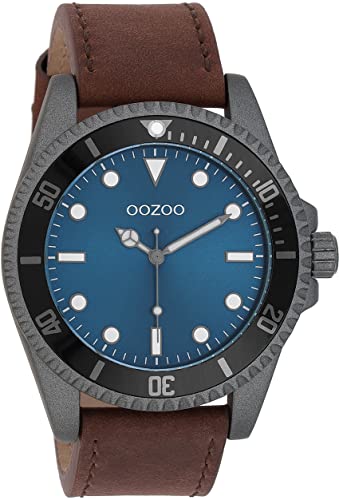 Oozoo Timepieces Herren Uhr in Braun Dunkelgrau | Armbanduhr Herren mit Lederarmband | Hochwertige Uhr für Männer | Edle Analog Herrenuhr in rund C11116 von Oozoo