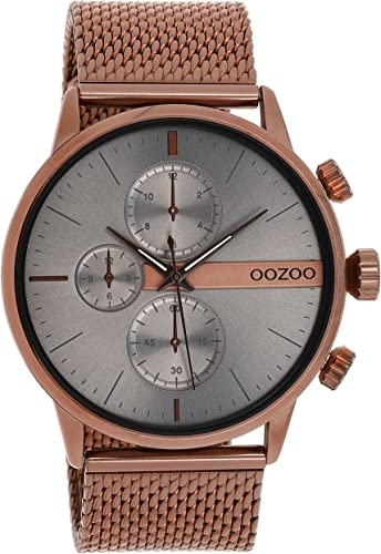 Oozoo Timepieces Herren Uhr in Braun Grau| Armbanduhr Herren mit Mesh Metallarmband | Hochwertige Uhr für Männer | Edle Analog Herrenuhr in rund C11103 von Oozoo