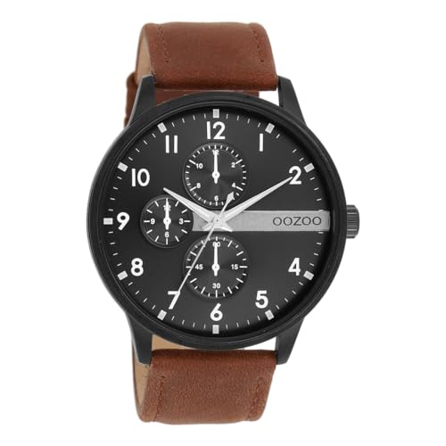 Oozoo Timepieces Herren Uhr in Brown/Black | Armbanduhr Herren mit Lederarmband | Schöne Uhr für Männer | Edle Analog Herrenuhr (45mm Gehäuse) in rund C11307 von Oozoo