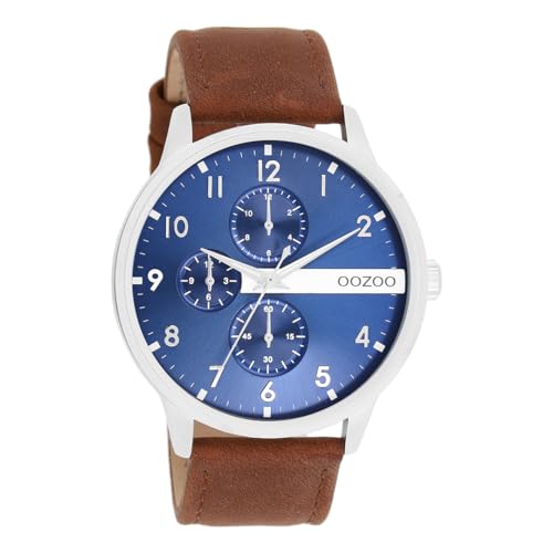 Oozoo Timepieces Herren Uhr in Brown/Blue | Armbanduhr Herren mit Lederarmband | Schöne Uhr für Männer | Edle Analog Herrenuhr (45mm Gehäuse) in rund C11306 von Oozoo