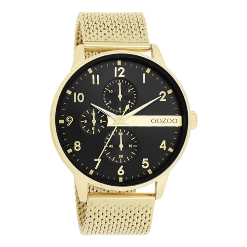 Oozoo Timepieces Herren Uhr in Gold/Black | Armbanduhr Herren mit Mesharmband | Schöne Uhr für Männer | Edle Analog Herrenuhr (45mm Gehäuse) in rund C11302 von Oozoo