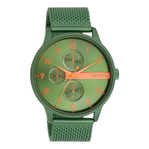 Oozoo Timepieces Herren Uhr in Green/Fluo orange (alu)| Armbanduhr Herren mit Mesharmband | Schöne Uhr für Männer | Edle Analog Herrenuhr (45mm Gehäuse) in rund C11303 von Oozoo