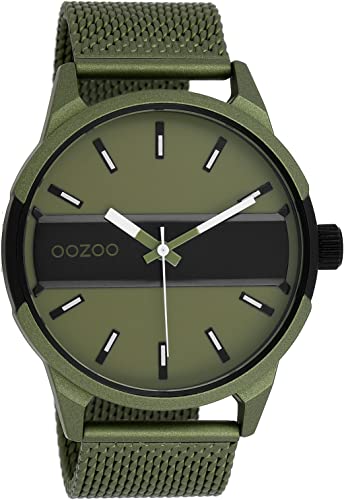 Oozoo Timepieces Herren Uhr in Olive Schwarz | Armbanduhr Herren mit Mesh Metallarmband | Hochwertige Uhr für Männer | Edle Analog Herrenuhr in rund C11107 von Oozoo