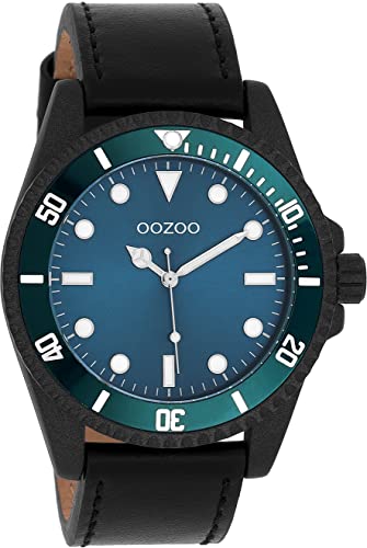 Oozoo Timepieces Herren Uhr in Schwarz Blau| Armbanduhr Herren mit Lederarmband | Hochwertige Uhr für Männer | Edle Analog Herrenuhr in rund C11118 von Oozoo