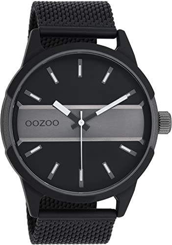 Oozoo Timepieces Herren Uhr in Schwarz Dunkelgrau| Armbanduhr Herren mit Mesh Metallarmband | Hochwertige Uhr für Männer | Edle Analog Herrenuhr in rund C11109 von Oozoo