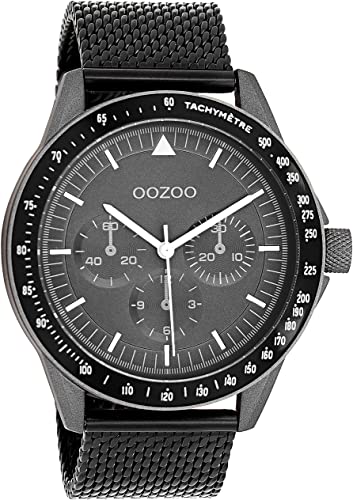 Oozoo Timepieces Herren Uhr in Schwarz Dunkelgrau| Armbanduhr Herren mit Mesh Metallarmband | Hochwertige Uhr für Männer | Edle Analog Herrenuhr in rund C11114 von Oozoo