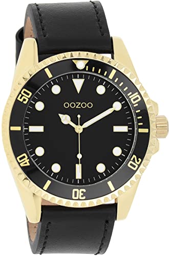 Oozoo Timepieces Herren Uhr in Schwarz Gold | Armbanduhr Herren mit Lederarmband | Hochwertige Uhr für Männer | Edle Analog Herrenuhr in rund C11115 von Oozoo