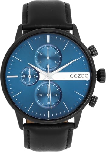 Oozoo Timepieces Herren Uhr in Schwarz I Armbanduhr Herren mit Lederarmband I Moderne Uhr für Männer I Edle Analog Herrenuhr Rund 45mm Gehäuse C11510 von Oozoo