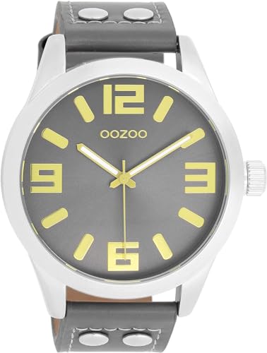 Oozoo Timepieces Herren Uhr in Silber/Dunkelgrau| Armbanduhr Herren mit Lederarmband | Hochwertige Uhr für Männer | Edle Analog Herrenuhr (46mm Gehäuse) in rund C1087 von Oozoo