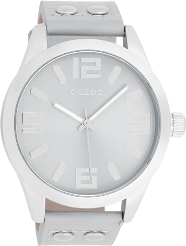 Oozoo Timepieces Herren Uhr in Silber/Eisgrau| Armbanduhr Herren mit Lederarmband | Hochwertige Uhr für Männer | Edle Analog Herrenuhr (46mm Gehäuse) in rund C1089 von Oozoo