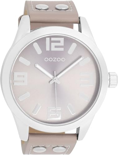 Oozoo Timepieces Herren Uhr in Silber/Taupe| Armbanduhr Herren mit Lederarmband | Hochwertige Uhr für Männer | Edle Analog Herrenuhr (46mm Gehäuse) in rund C1086 von Oozoo