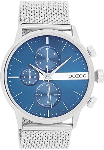 Oozoo Timepieces Herren Uhr in Silber Blau | Armbanduhr Herren mit Mesh Metallarmband | Hochwertige Uhr für Männer | Edle Analog Herrenuhr in rund C11100 von Oozoo