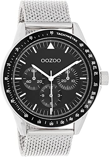 Oozoo Timepieces Herren Uhr in Silber Schwarz| Armbanduhr Herren mit Mesh Metallarmband | Hochwertige Uhr für Männer | Edle Analog Herrenuhr in rund C11113 von Oozoo