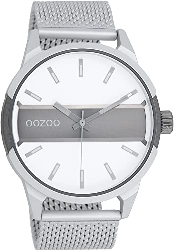 Oozoo Timepieces Herren Uhr in Silber Weiß | Armbanduhr Herren mit Mesh Metallarmband | Hochwertige Uhr für Männer | Edle Analog Herrenuhr in rund C11105 von Oozoo