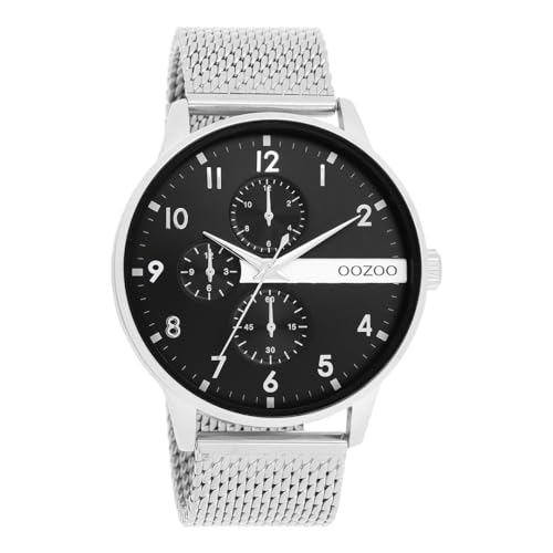 Oozoo Timepieces Herren Uhr in Silver/Black | Armbanduhr Herren mit Mesharmband | Schöne Uhr für Männer | Edle Analog Herrenuhr (45mm Gehäuse) in rund C11301 von Oozoo