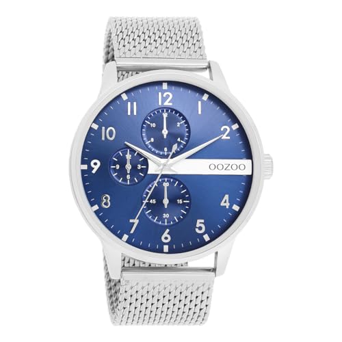 Oozoo Timepieces Herren Uhr in Silver/Blue | Armbanduhr Herren mit Mesharmband | Schöne Uhr für Männer | Edle Analog Herrenuhr (45mm Gehäuse) in rund C11300 von Oozoo