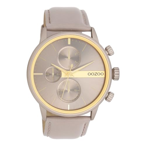 Oozoo - Timepieces Herren Uhr in Taupe/Gold metallic | Armbanduhr Herren mit Lederarmband | Moderne Uhr für Herren | Edle Analog Herrenuhr in rund C11315 (45mm Gehäuse) von Oozoo