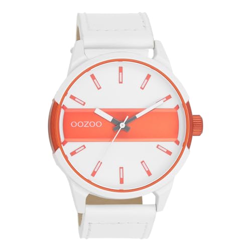Oozoo Timepieces Herren Uhr in Weiß/Fluo Orange metallic| Armbanduhr Herren mit Lederarmband | Schöne Uhr für Männer | Edle Analog Herrenuhr (48mm Gehäuse) in rund C11316 von Oozoo