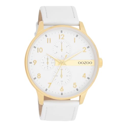 Oozoo Timepieces Herren Uhr in White/Gold | Armbanduhr Herren mit Lederarmband | Schöne Uhr für Männer | Edle Analog Herrenuhr (45mm Gehäuse) in rund C11305 von Oozoo