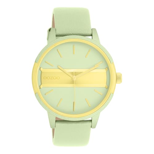 Oozoo Timepieces Uhr in Hellgrün Goldfarben - Armbanduhr Unisex mit Lederarmband | Hochwertige Uhr für Frauen Männer - Edle Analog Unisexuhr in rund C11458 von Oozoo