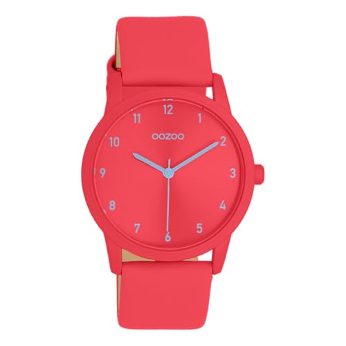 Oozoo Timepieces Uhr in Rot - Armbanduhr Unisex mit Lederarmband | Hochwertige Uhr für Frauen Männer - Edle Analog Unisexuhr in rund C11465 von Oozoo
