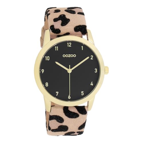 Oozoo Timepieces Unisex Uhr in Leopard/Schwarz - Armbanduhr Unisex mit Lederarmband | Hochwertige Uhr - Edle Analog Unisexuhr in rund C11373 von Oozoo