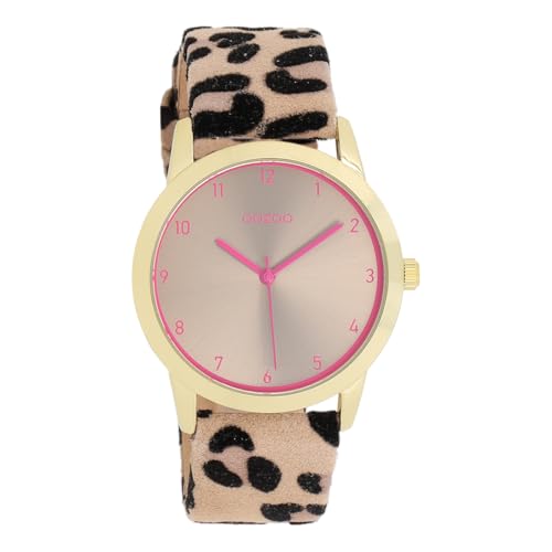 Oozoo Timepieces Unisex Uhr in Leopard/Taupe/Pink - Armbanduhr Unisex mit Lederarmband | Hochwertige Uhr - Edle Analog Unisexuhr in rund C11374 von Oozoo