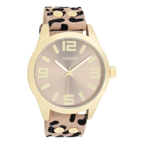 Oozoo Timepieces Unisex Uhr in Leopard/Taupe - Armbanduhr Unisex mit Lederarmband | Hochwertige Uhr - Edle Analog Unisexuhr in rund C1097 von Oozoo