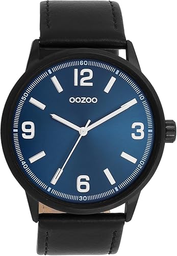 Oozoo Timepieces Unisex Uhr in Schwarz I Armbanduhr Unisex mit Lederarmband I Moderne Uhr für Frauen & Männer I Edle Analog Unisexuhr Rund 45mm Gehäuse C11502 von Oozoo