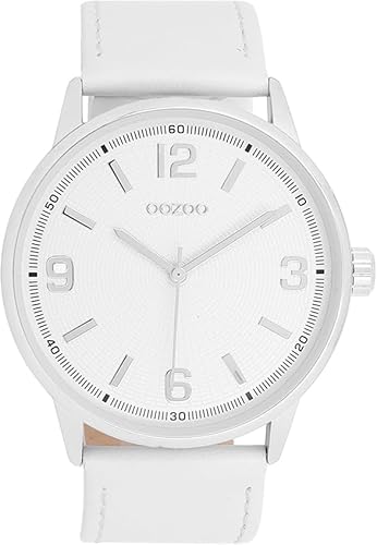 Oozoo Timepieces Unisex Uhr in Silber I Armbanduhr Unisex mit Lederarmband I Moderne Uhr für Frauen & Männer I Edle Analog Unisexuhr Rund 45mm Gehäuse C11500 von Oozoo