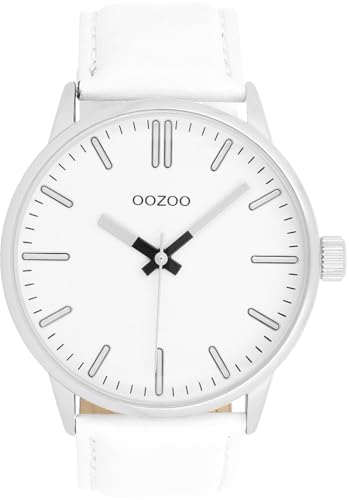 Oozoo Timepieces Unisex Uhr in Silber I Armbanduhr Unisex mit Lederarmband I Moderne Uhr für Frauen & Männer I Edle Analog Unisexuhr Rund 45mm Gehäuse C11512 von Oozoo