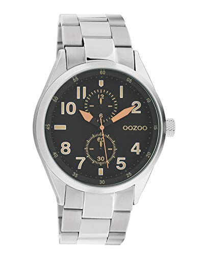 Oozoo Unisex Armbanduhr Chrono Look mit Edelstahl Gliederarmband 42 MM Silberfarben/Schwarz C10634 von Oozoo