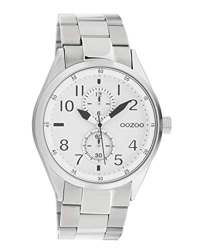 Oozoo Unisex Armbanduhr Chrono Look mit Edelstahl Gliederarmband 42 MM Silberfarben/Weiß C10630 von Oozoo