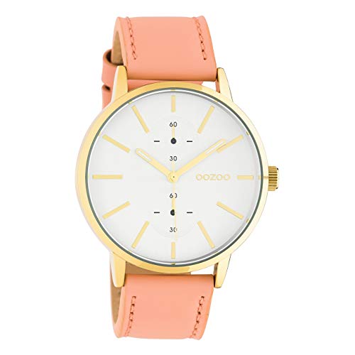 Oozoo Unisex Armbanduhr Chrono Look mit Lederband 42 MM Goldfarben/Puderrosa C10588 von Oozoo