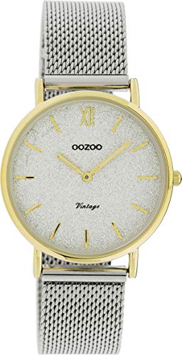 Oozoo Vintage Armbanduhr mit Edelstahl Milanaise Metallband 32 MM Goldfarben/Grau Glitzer C20122 von Oozoo