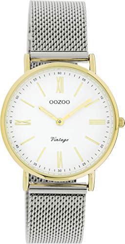 Oozoo Vintage Armbanduhr mit Edelstahl Milanaise Metallband 32 MM Goldfarben/Weiß C20123 von Oozoo