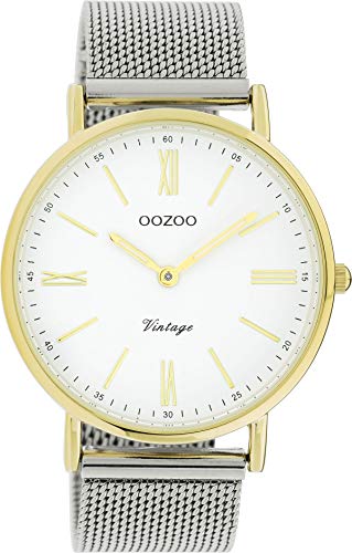 Oozoo Vintage Armbanduhr mit Edelstahl Milanaise Metallband 40 MM Goldfarben/Weiß C20118 von Oozoo