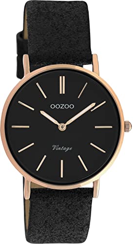 Oozoo Vintage Armbanduhr mit Glitzer Lederband 32 MM Rosegoldfarben/Schwarz/Schwarz C20159 von Oozoo