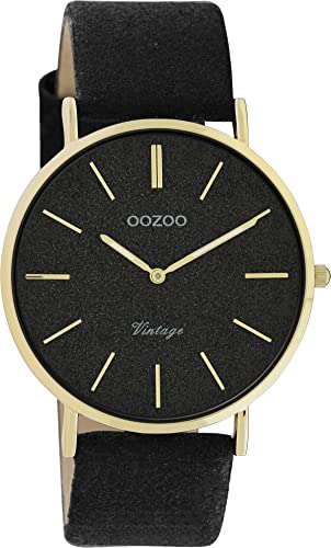 Oozoo Vintage Armbanduhr mit Glitzer Lederband 40 MM Goldfarben/Schwarz/Schwarz C20164 von Oozoo