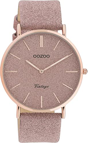 Oozoo Vintage Armbanduhr mit Glitzer Lederband 40 MM Rose/Pinkgrau/Pinkgrau C20161 von Oozoo