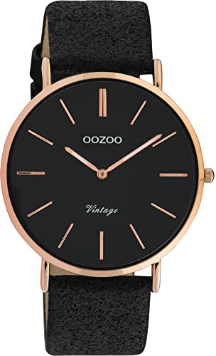 Oozoo Vintage Armbanduhr mit Glitzer Lederband 40 MM Rosegoldfarben/Schwarz/Schwarz C20154 von Oozoo