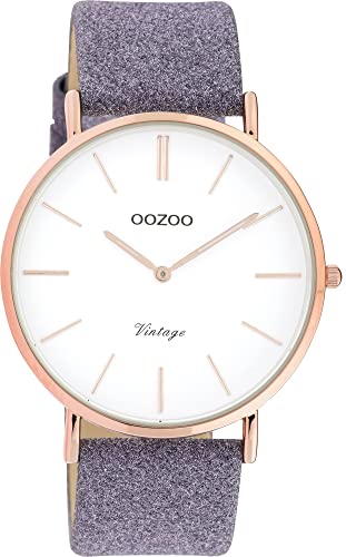 Oozoo Vintage Armbanduhr mit Glitzer Lederband 40 MM Rosegoldfarben/Weiß/Violett C20152 Oozoo Vintage Armbanduhr mit Glitzer Lederband 40 MM Rosegoldfarben/Weiß/Violett C20152 von Oozoo