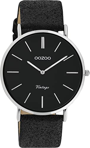 Oozoo Vintage Armbanduhr mit Glitzer Lederband 40 MM Silberfarben/Schwarz/Schwarz C20153 von Oozoo